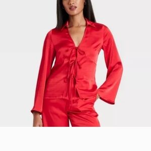 A New Day Silk Tie Front Shirt, Xs